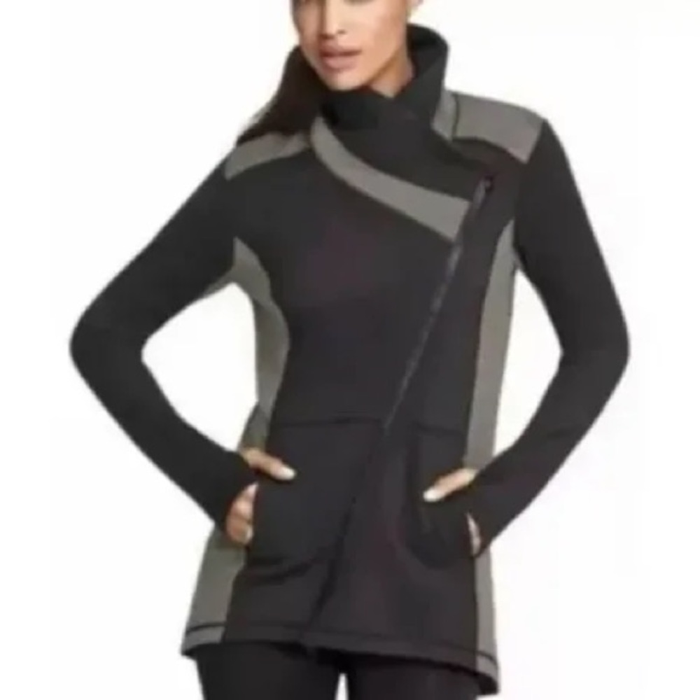 CAbi‎ #989 Dash Moto Zip Up Jacket Color Block Gray And Black